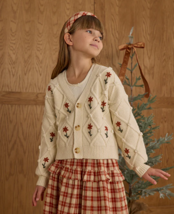 Rylee + Cru - Boxy Crop Cardigan || Winter Daisy Embroidery