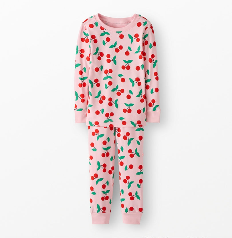 Hanna Andersson - Cherries on Light Pink - Long John Pajama Set in Hannasoft Stretch