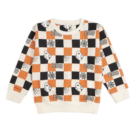 Sweet Wink - Boo Checkered Halloween Sweatshirt - Natural