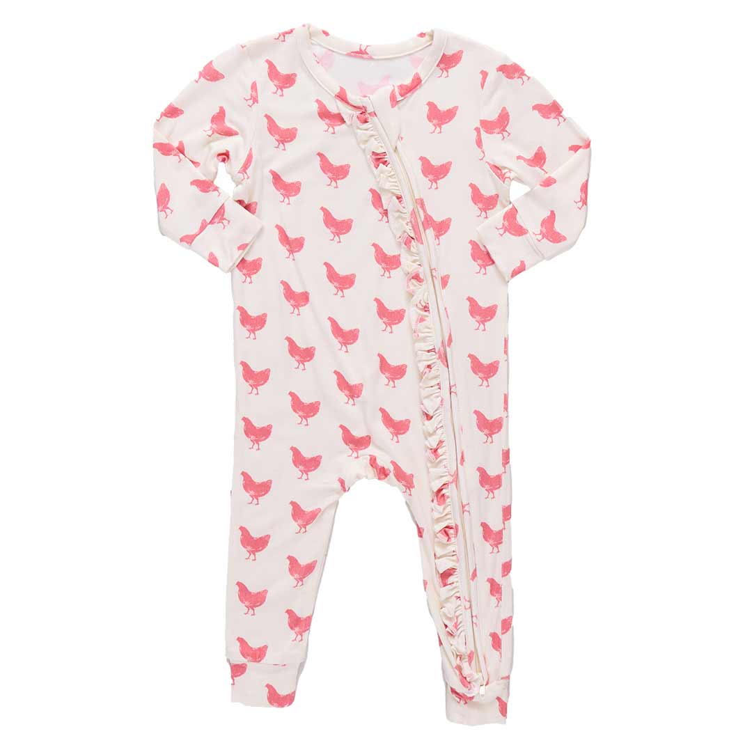 Pink Chicken - Ruffle Bamboo Romper - Pink Chickens