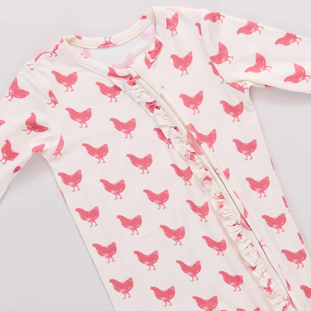 Pink Chicken - Ruffle Bamboo Romper - Pink Chickens