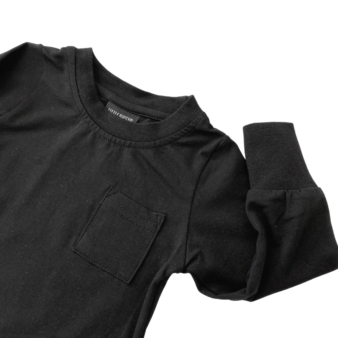 Little Bipsy  - Black Long Sleeve Pocket Tee