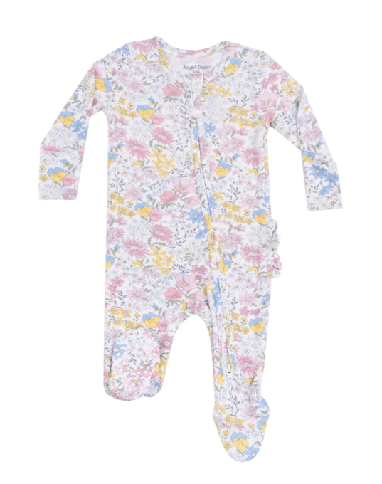 Angel Dear - 2 Way Zipper Ruffle Back Footie - Viola Floral