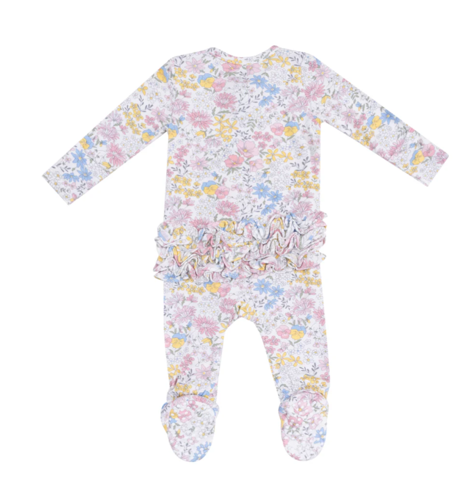 Angel Dear - 2 Way Zipper Ruffle Back Footie - Viola Floral