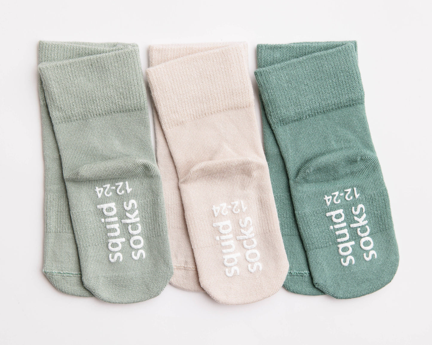 Squid Socks - Coastal - Non-Slip Baby Socks Stone Gray, Eucalyptus, Thyme