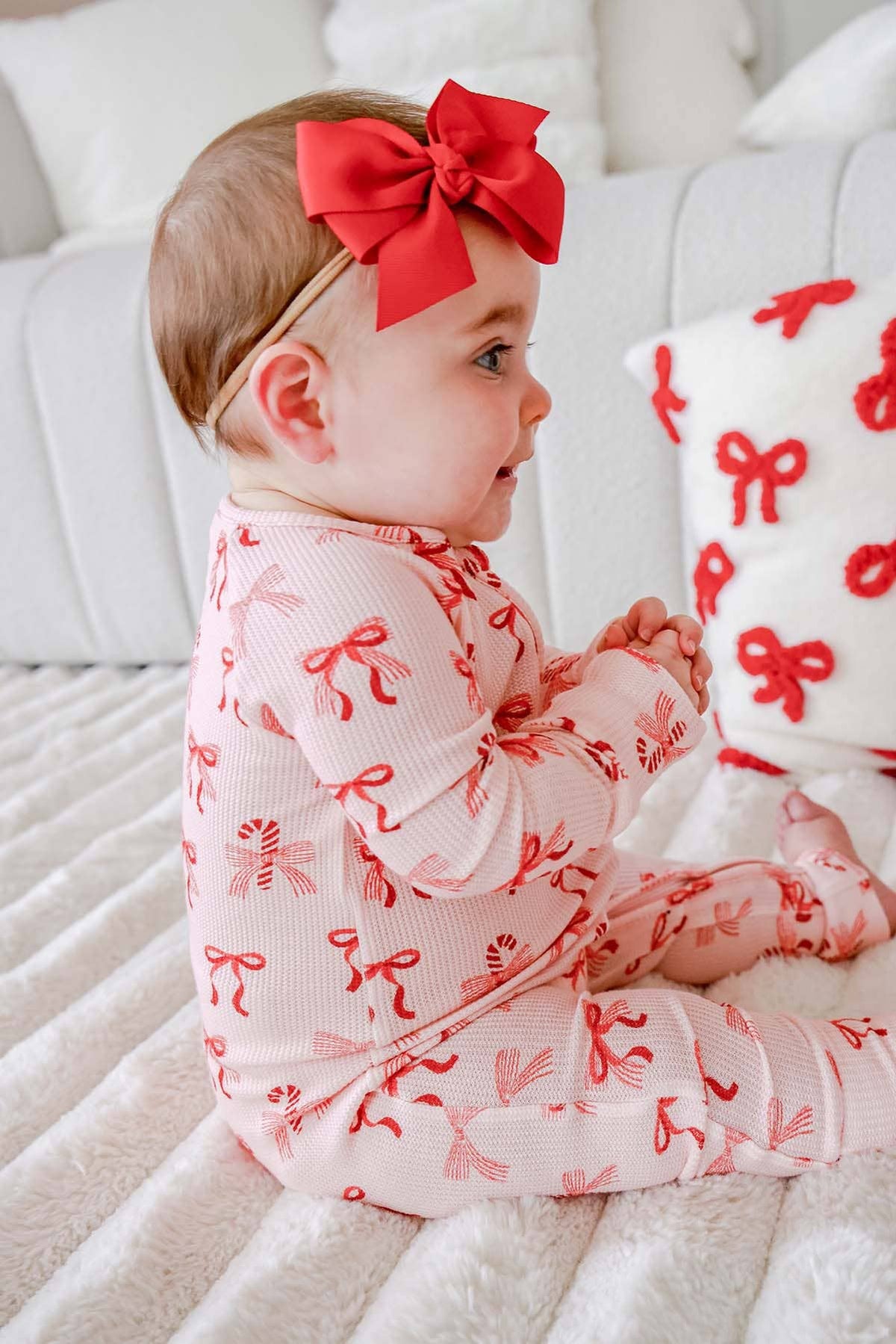 Caden Lane - Christmas Bamboo Waffle Convertible Zipper Romper | Peppermint Bows