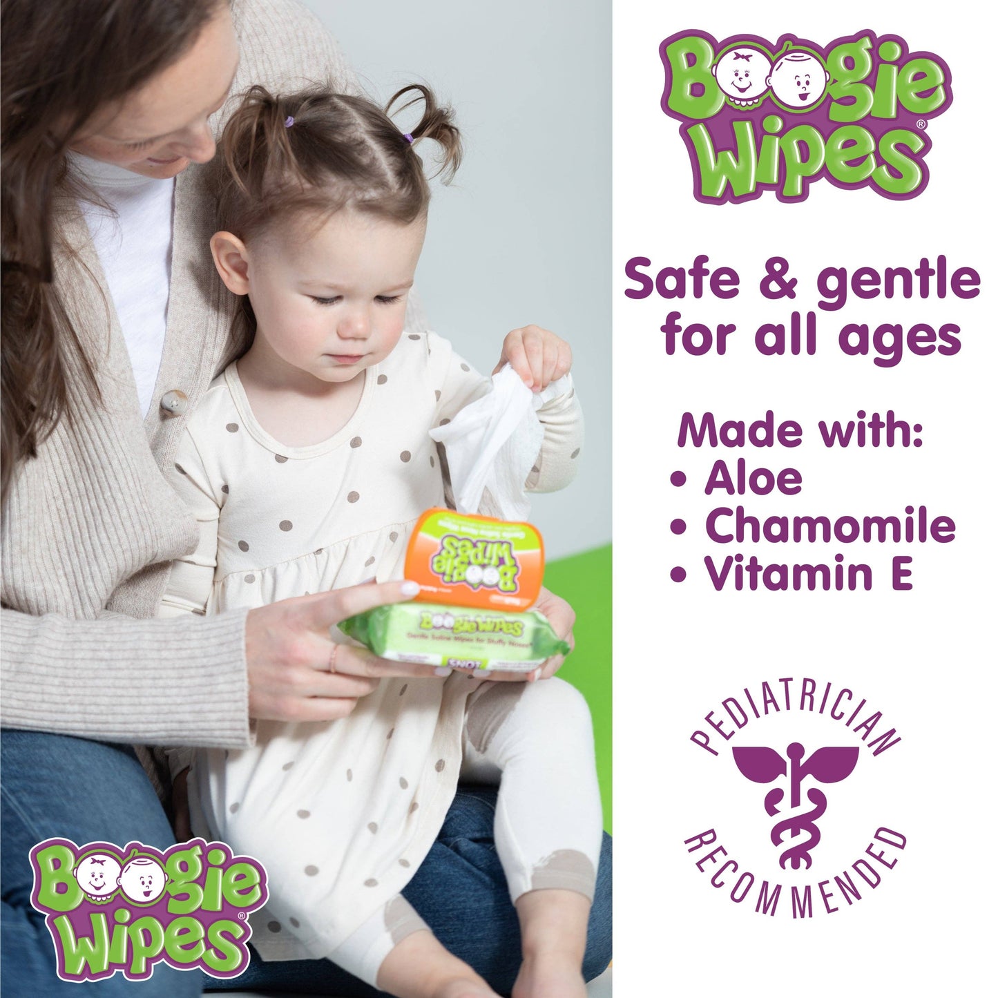 Earth Mama Organics - Boogie Saline Nose Wipes, Unscented, 30ct