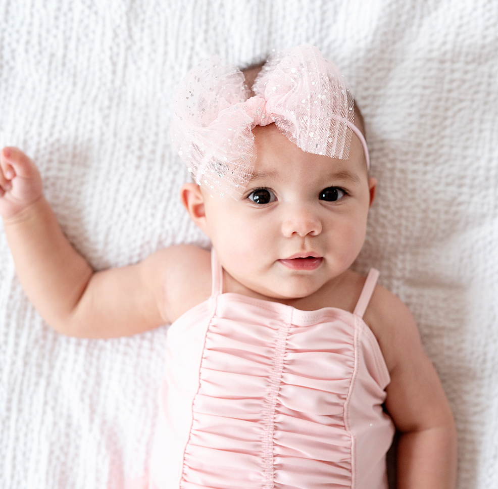 Baby Bling Bows - Baby Bling® Tulle FAB® Skinny nylon headband with tulle bow: Pleated White
