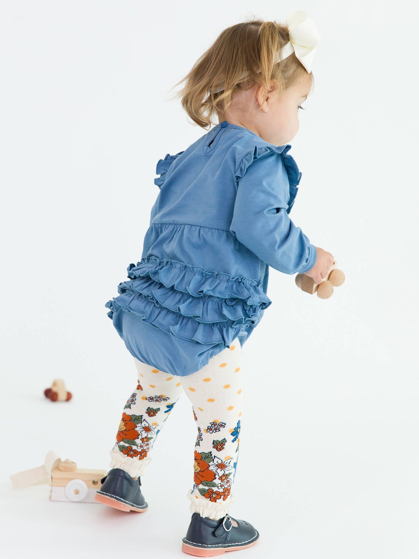 RuffleButts + RuggedButts - Girls Harvest Floral Patterned Footless Ruffle Tights: Multi-Color