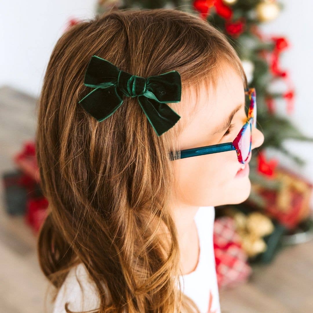 Sweet Wink - Emerald Green Velvet Bow Clip - Hair Bows