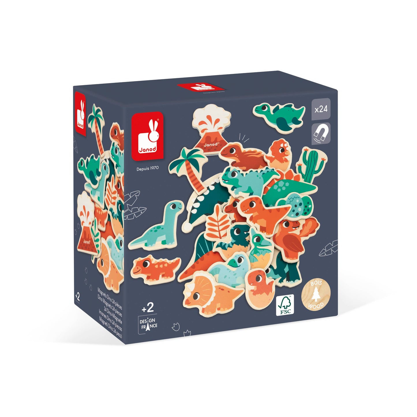 Janod - Set of Magnets - Dino - 24 Pieces