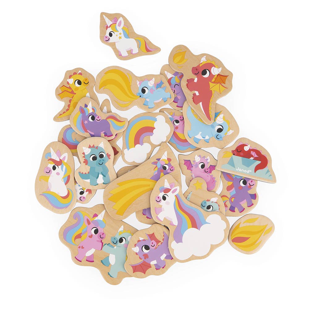 Janod - Wooden Unicorns & Dragons Magnets Set