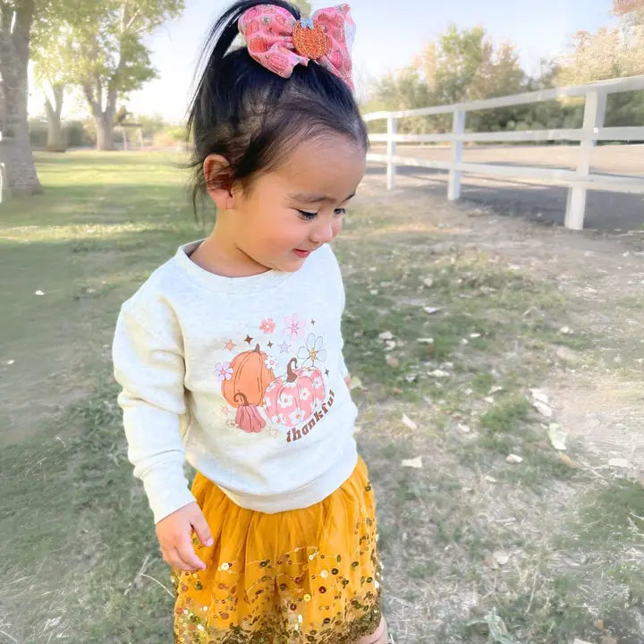 Sweet Wink - Pumpkin Daisy Blush Tulle Bow Clip - Fall