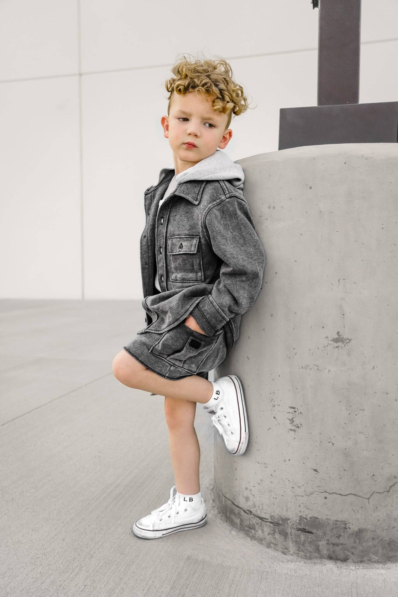 Little Bipsy - Lightweight Hooded Shacket - Charcoal Wash