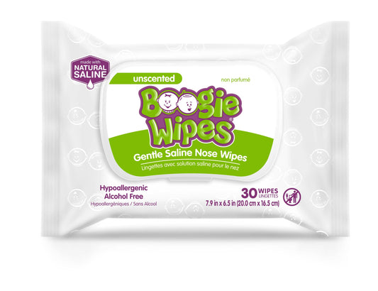 Earth Mama Organics - Boogie Saline Nose Wipes, Unscented, 30ct