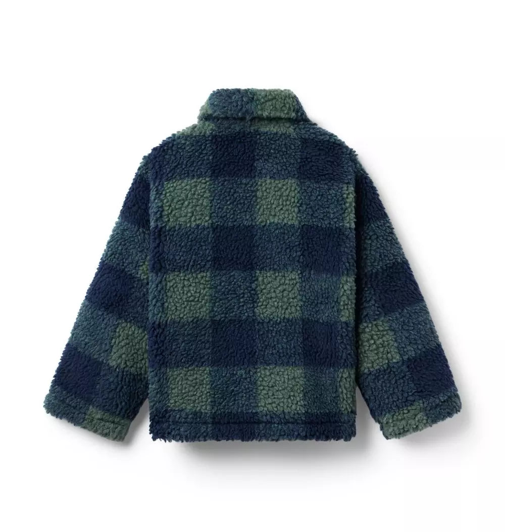 Janie and Jack - Dark Sage Plaid Sherpa Jacket