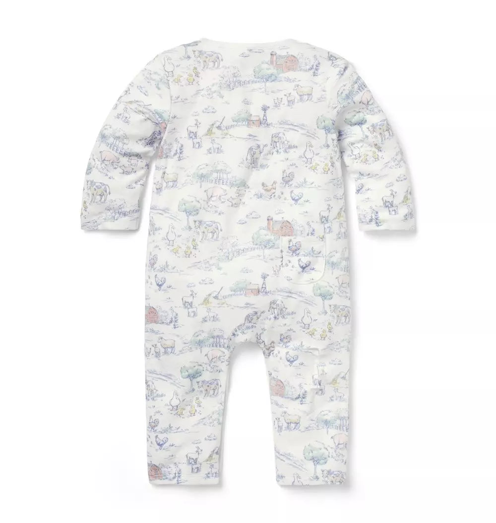 Janie and Jack - White Farm Animal Toile Wrap One-Piece