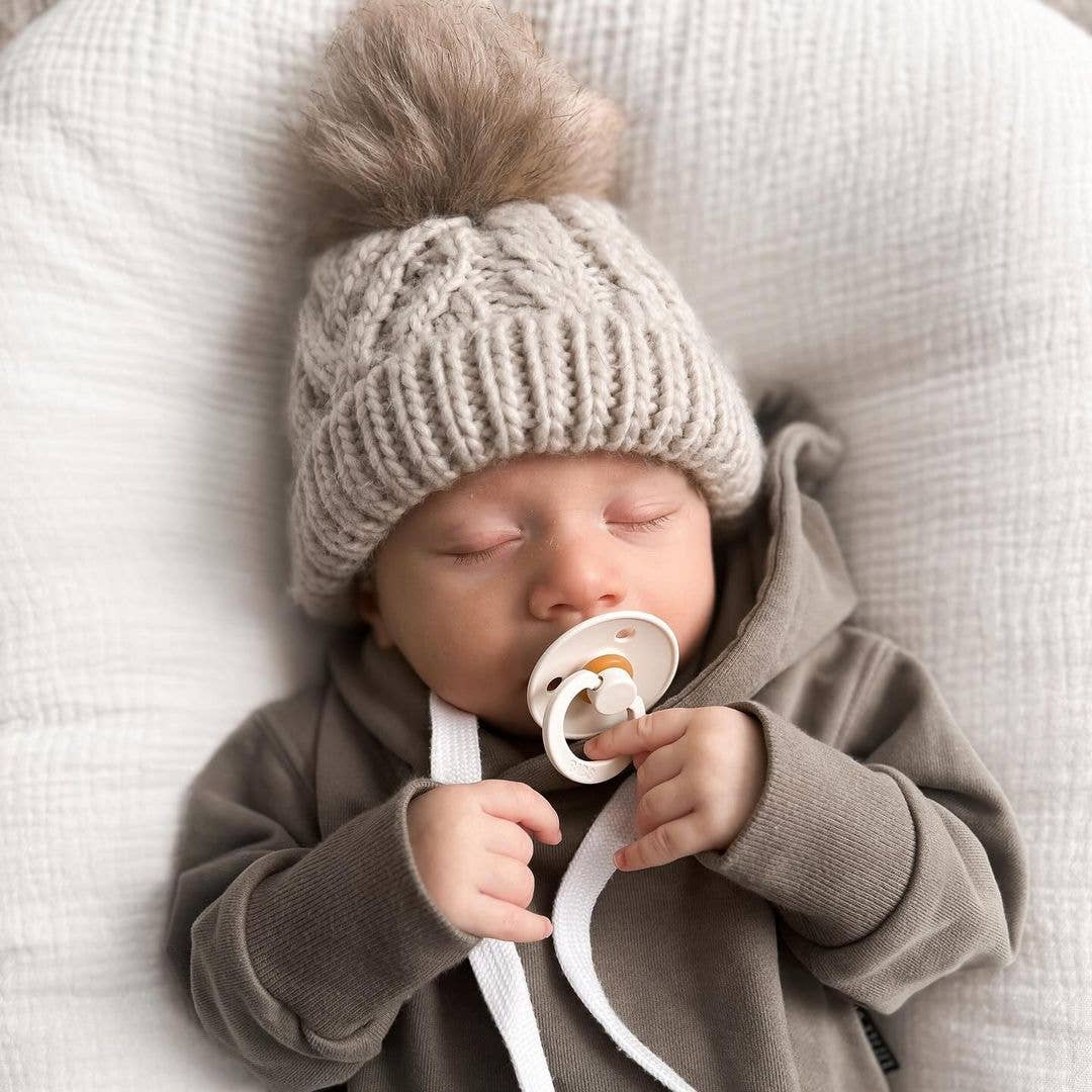 Huggalugs - Oatmeal Pop Pom Pom Beanie Hat Baby