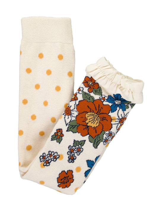 RuffleButts + RuggedButts - Girls Harvest Floral Patterned Footless Ruffle Tights: Multi-Color