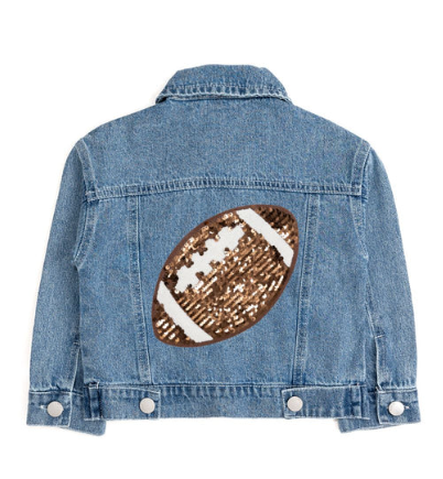 Sweet Wink - Game Day Football Sequin Patch Denim Jacket
