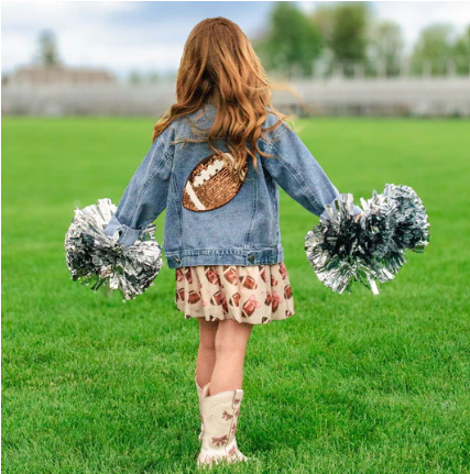 Sweet Wink - Game Day Football Sequin Patch Denim Jacket
