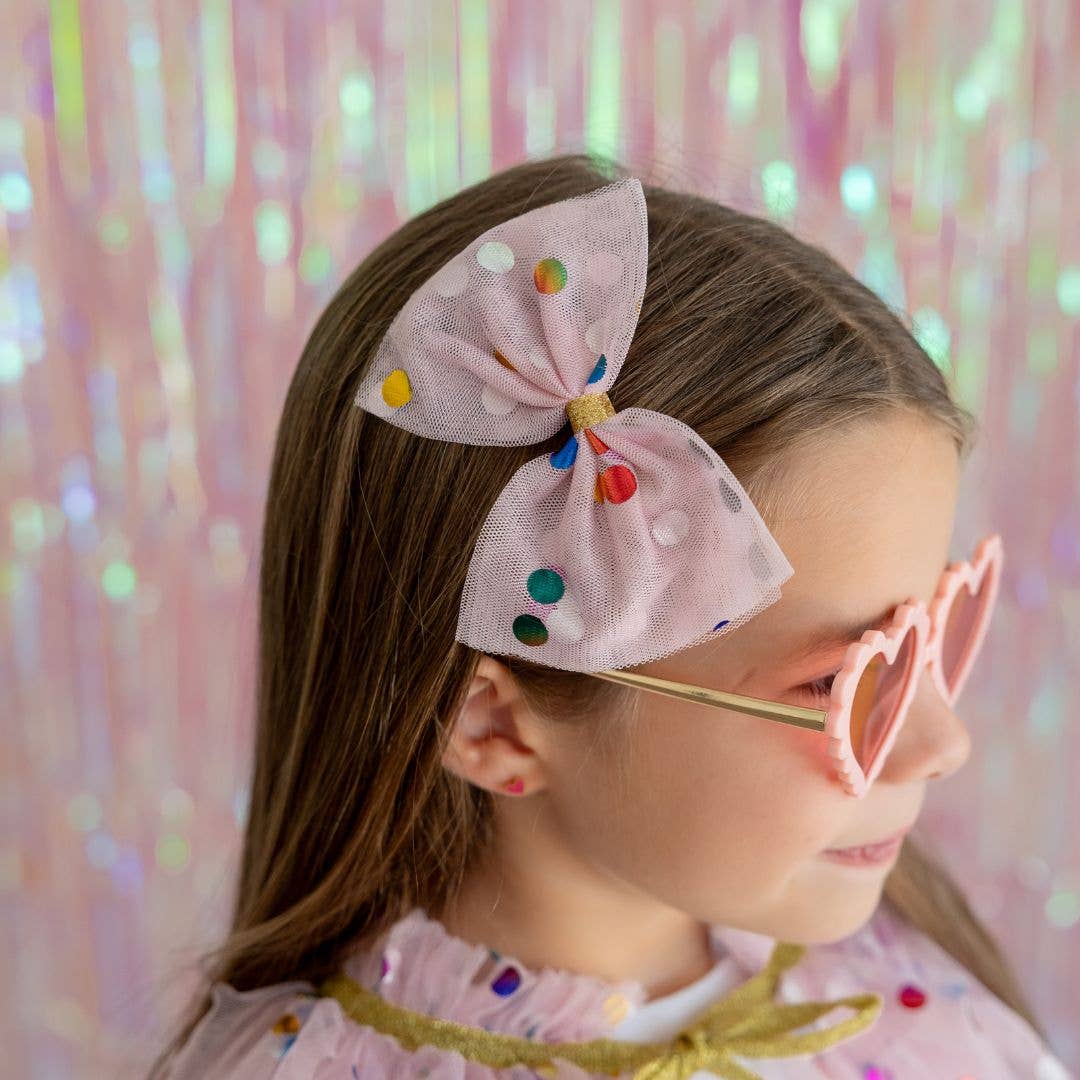 Sweet Wink - Pink Confetti Tulle Bow Clip - Kids Hair Clip - Hair Bows