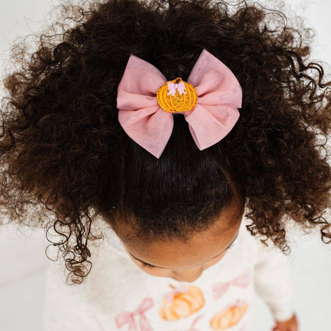 Sweet Wink - Pumpkin Tulle Bow Clip - Hair Bows - Fall