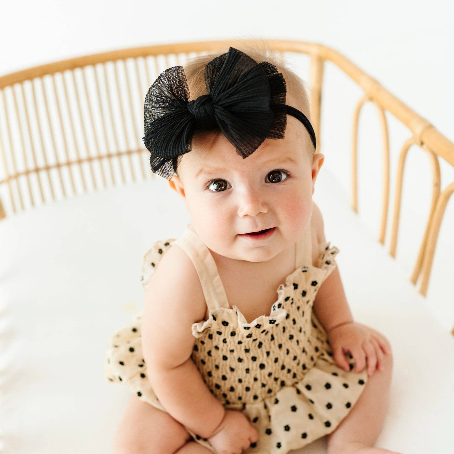 Baby Bling Bows - Baby Bling® Tulle FAB® Skinny nylon headband with tulle bow: Pleated White