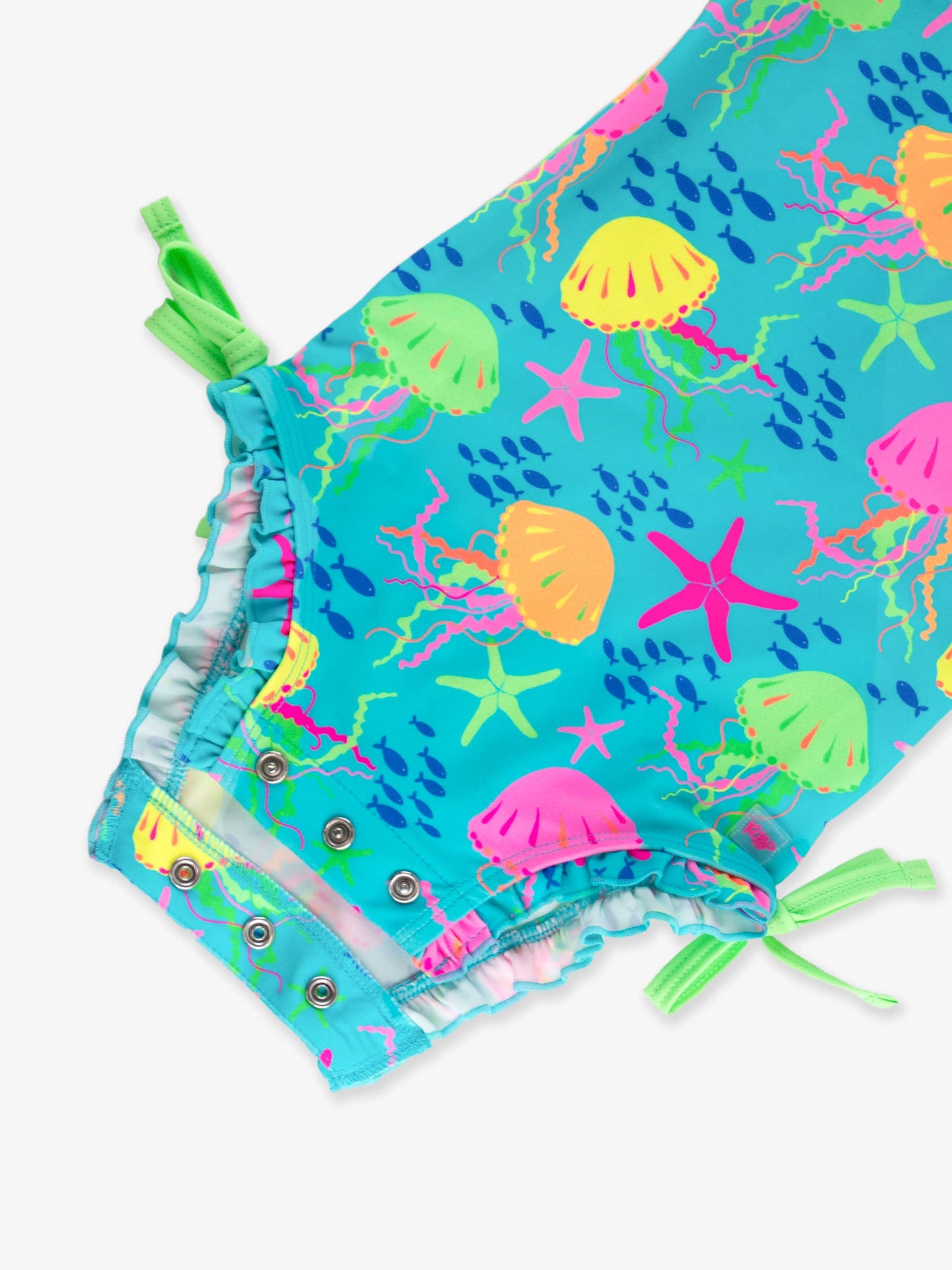 RuffleButts + RuggedButts - Baby Girls Neon Jelly Time Long Sleeve One Piece Rash Guard Swimsuit with Signature Rear Ruffles: Blue