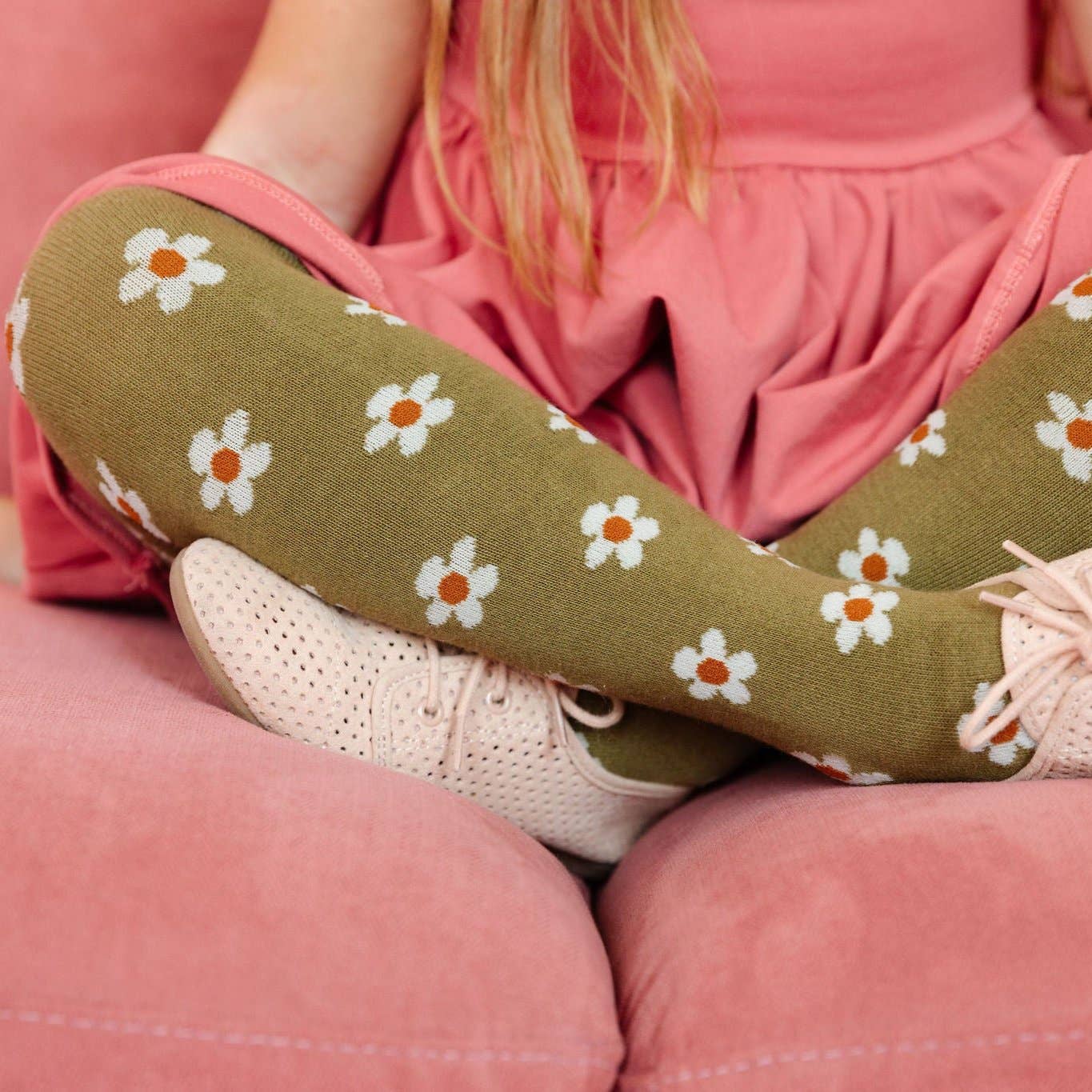 Little Stocking Co. - Olive Floral Knit Tights