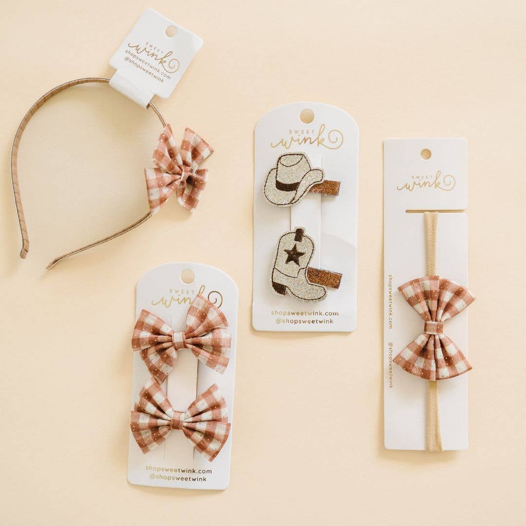 Sweet Wink - Gingham Printed Tulle Bow Clip Set - Hair Bows