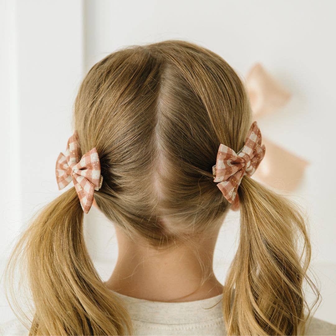 Sweet Wink - Gingham Printed Tulle Bow Clip Set - Hair Bows