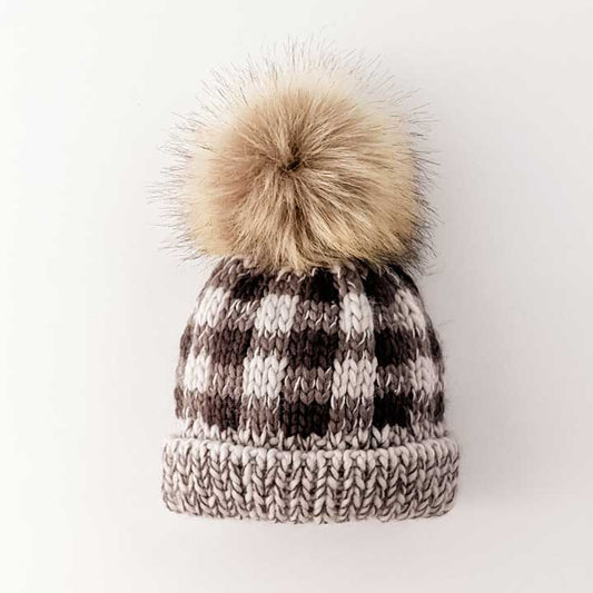 Huggalugs - Grey Buffalo Check Pom Pom Beanie Hat