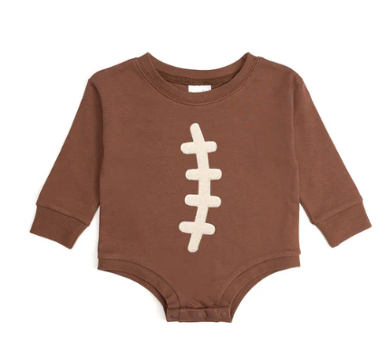 Sweet Wink - Football Lace Patch Long Sleeve Romper - Mocha
