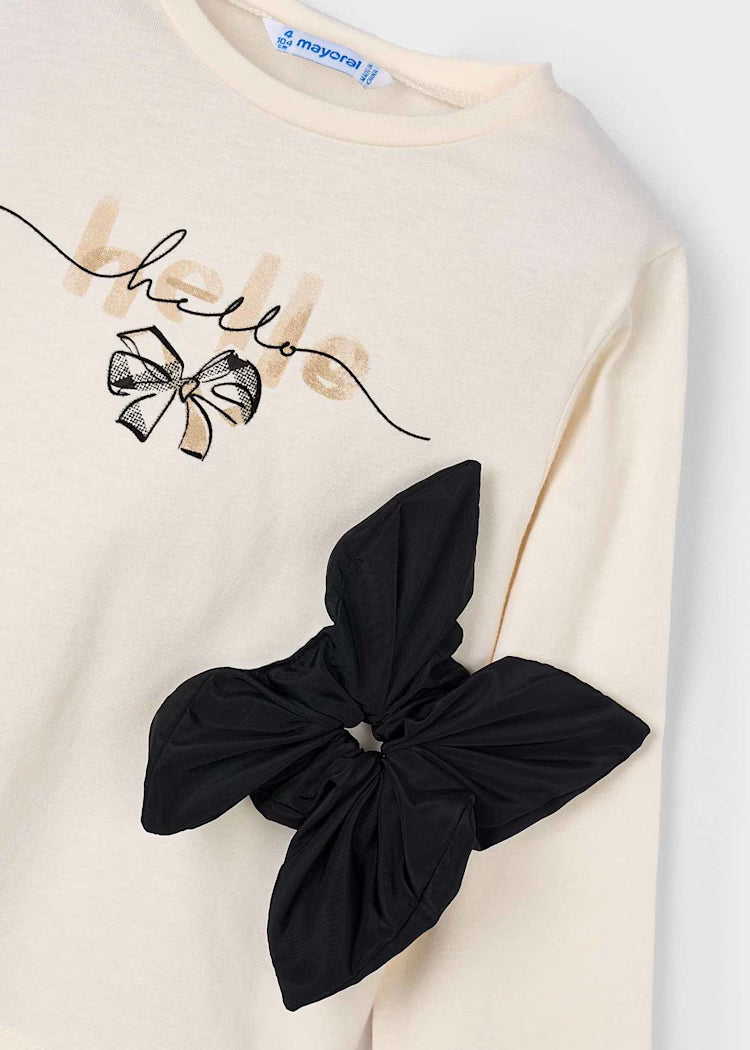 Mayoral - Hello L/S T-Shirt w/ Hair Scrunchie