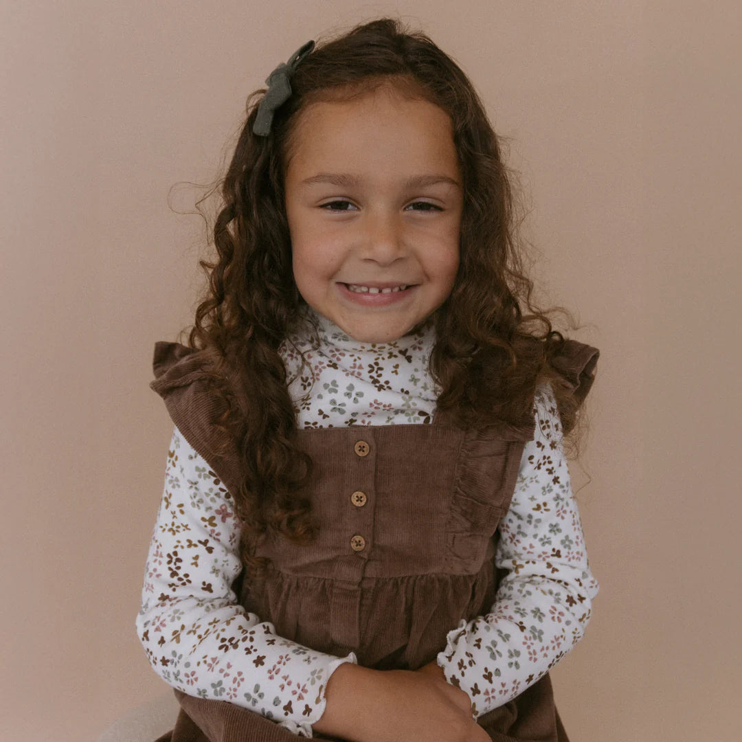 Makemake Organics - Olive Ruffle Corduroy Dress & Hem Tee