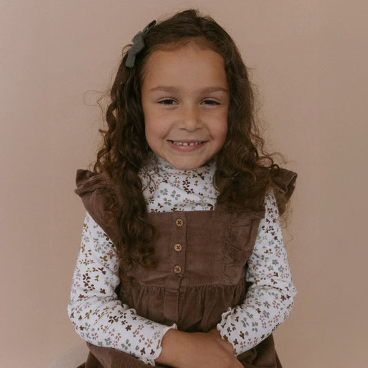 Makemake Organics - Olive Ruffle Corduroy Dress & Hem Tee