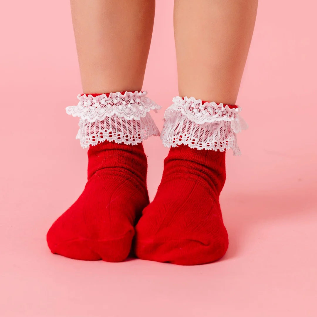 Little Stocking Co. - Lace Bobby Socks - Red/White
