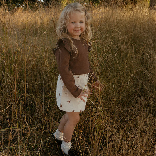 Makemake Organics - Organic Ruffle Long Sleeve & Legging Set - Dark Brown Top