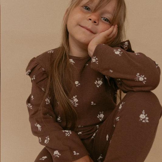 Makemake Organics - Organic Ruffle Long Sleeve & Legging Set - Birch Top