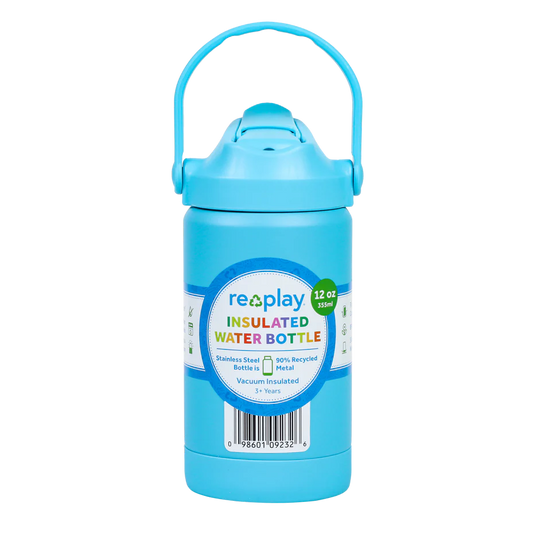 Re-Play - 12oz Insulated Recycled Stainless Steel Water Bottle - Pool Blue
