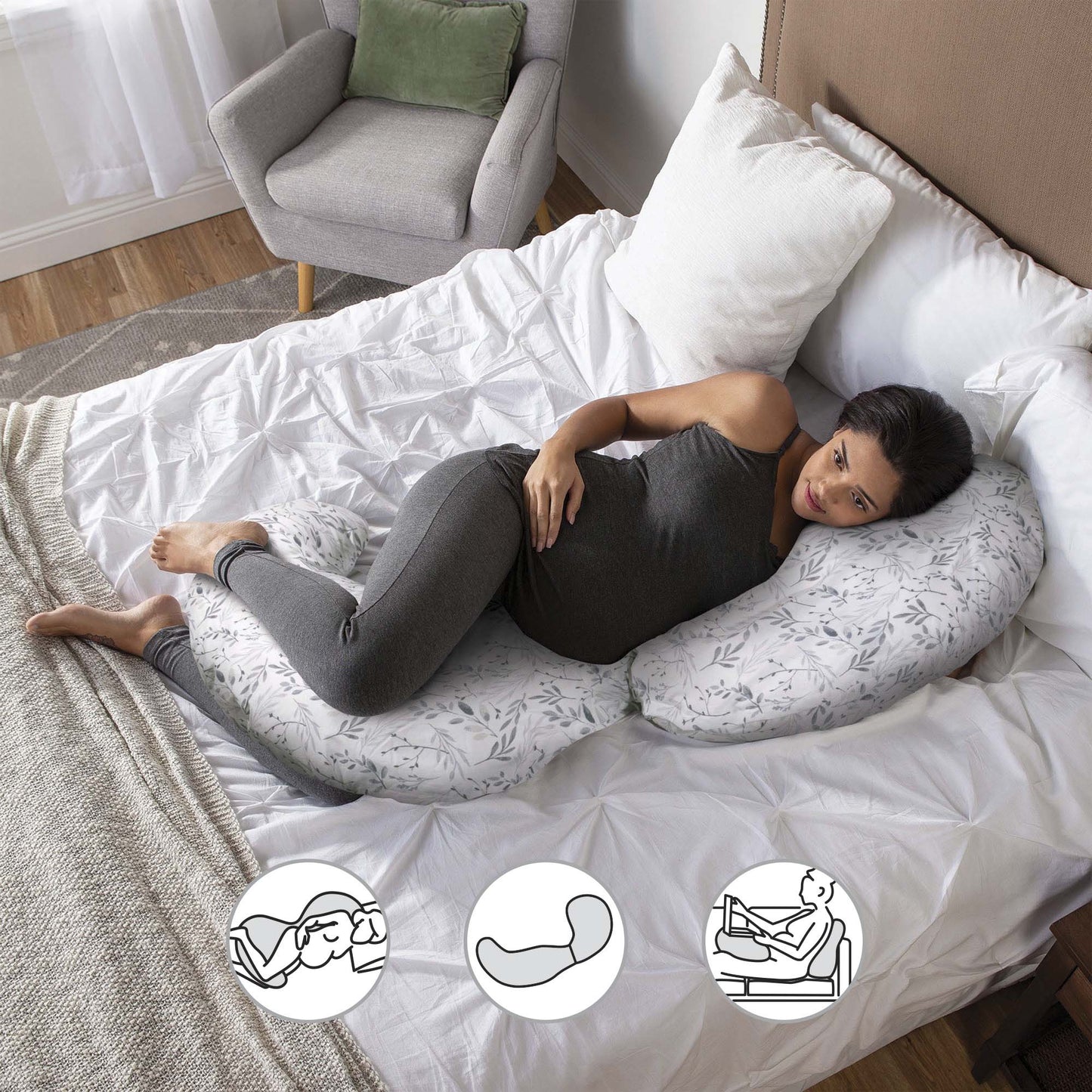 Boppy - total body pregnancy pillow | Gray Scattered Leaves