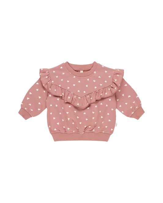 Quincy Mae - Ruffle Sweatshirt | Lipstick Hearts & Sweatpants Set