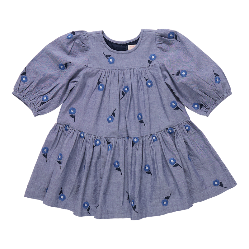 Pink Chicken - Fiona Dress - Blue Blossom Embroidery