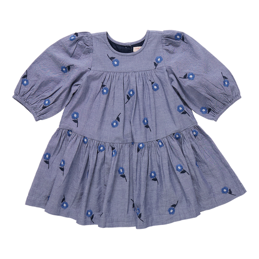 Pink Chicken - Fiona Dress - Blue Blossom Embroidery