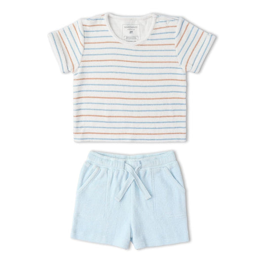 Makemake Organics - Organic Terry Tee & Shorts Set - Cabana Stripes