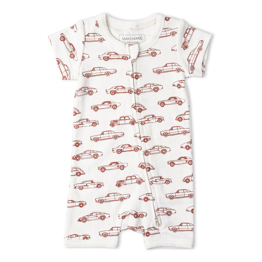 MakeMake Organics - Organic Short Zip Romper - Cars