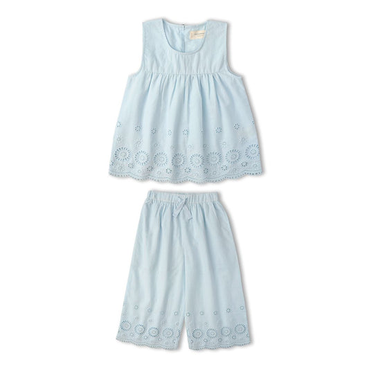 Makemake Organics - Organic Eyelet Top & Pant Set - Light Blue Eyelet