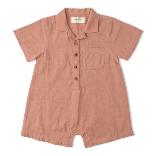 MakeMake Organics - Organic Collared Romper - Clay