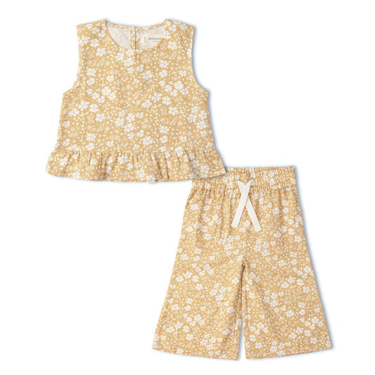 Makemake Organics - Organic Ruffle Top & Pants Set - Yellow Blossom
